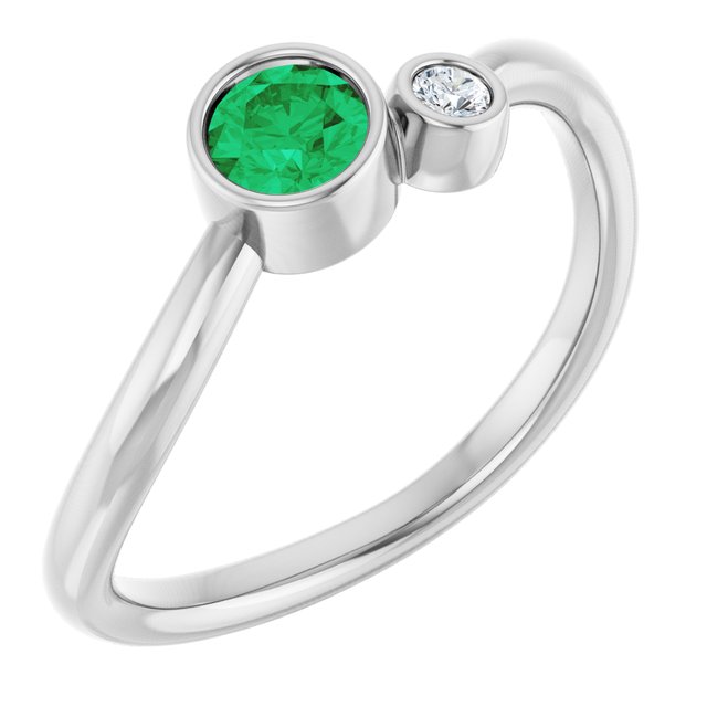 14K White 4 mm Natural Emerald & .03 CT Natural Diamond Ring
